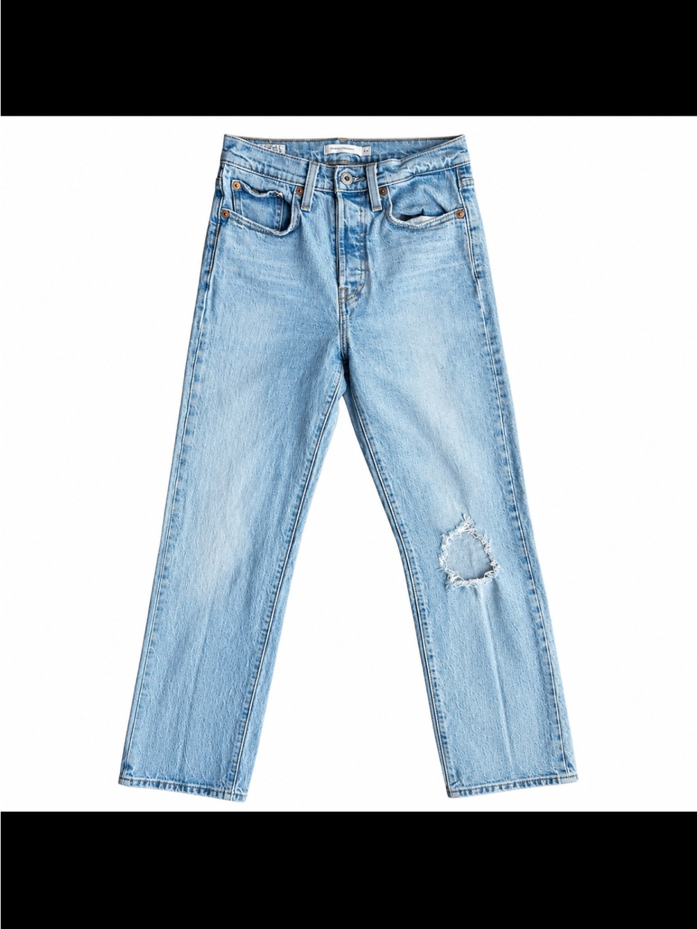 Levi’s Premium Wedge Straight Jeans Size 24 Light Wash Distressed Knee